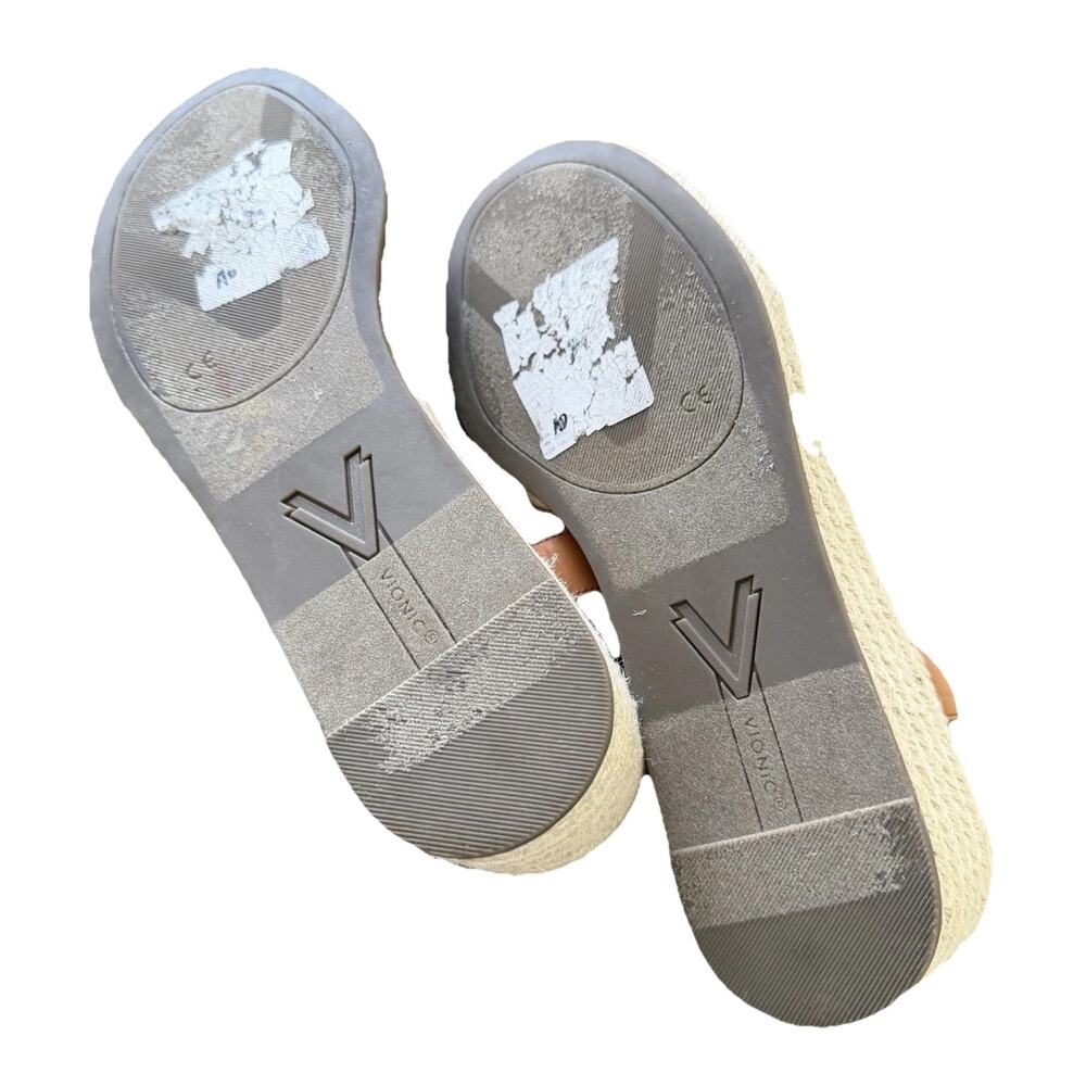 Vionic Calera Wedge Espadrille Sandal Camel Brown Leather Sz 9.5 Strappy Comfy - Picture 5 of 6